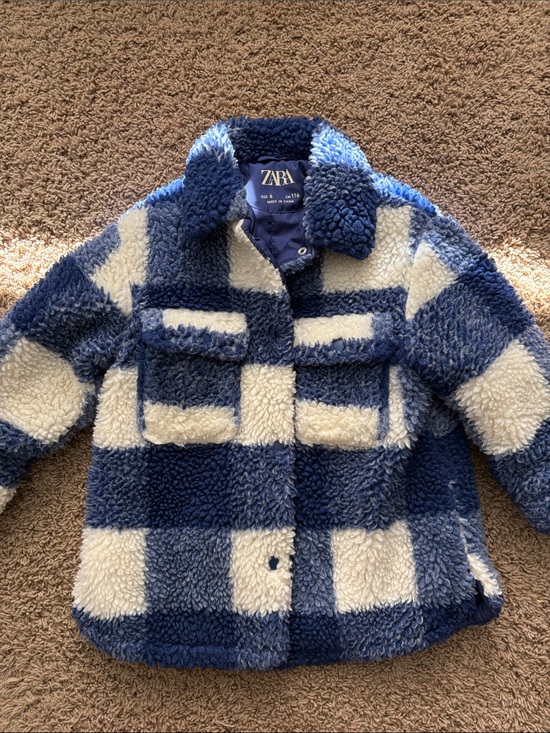 Zara Other - ZARA Blue & White Check Sherpa Puffer Jacket